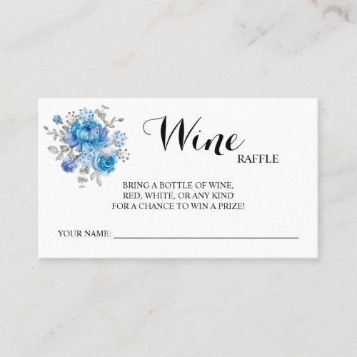 Blue Flower Wine Raffle Wedding Bridal Shower card