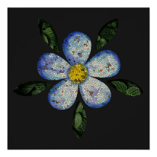Blue Flower with Dark Leaves in Modern Composition Poster