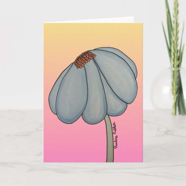 Blue Flower with pink background Card (Front)