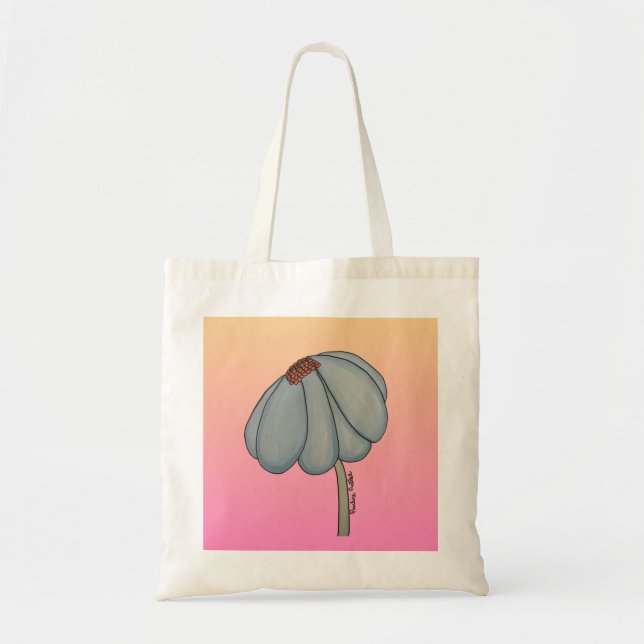 Blue flower with pink background tote bag (Front)