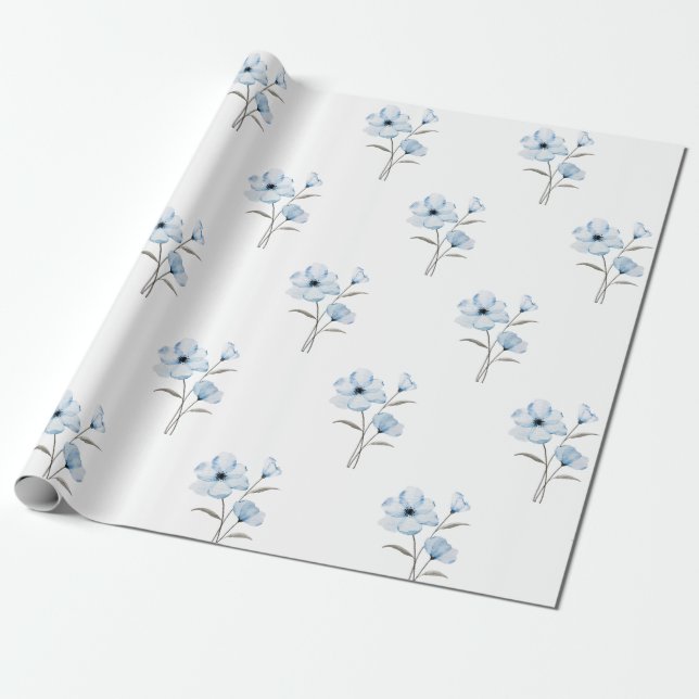 Blue flower wrapping paper (Unrolled)