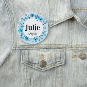 Blue Flower Wreath Customizable Name Tag