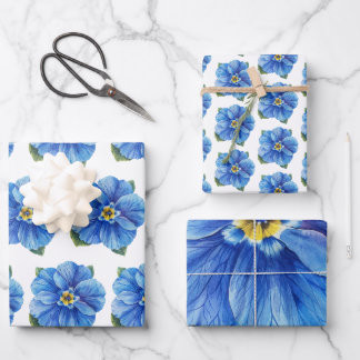 Blue flower yellow center wrapping paper sheets