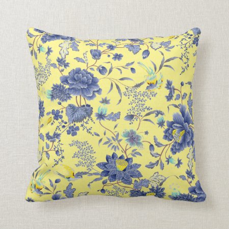 Blue Flower Yellow Throw Pillow