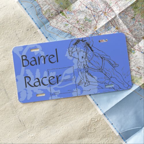 Blue Flowered Barrel Racer License Plate