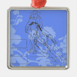 Blue Flowered Barrel Racer Metal Ornament