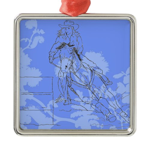 Blue Flowered Barrel Racer Metal Ornament