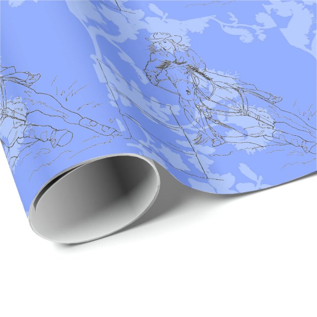 Blue Flowered Barrel Racer Wrapping Paper (Roll Corner)