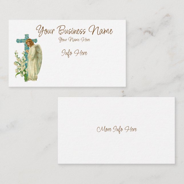 Blue Flowered Christian Cross Business Card (Front/Back)
