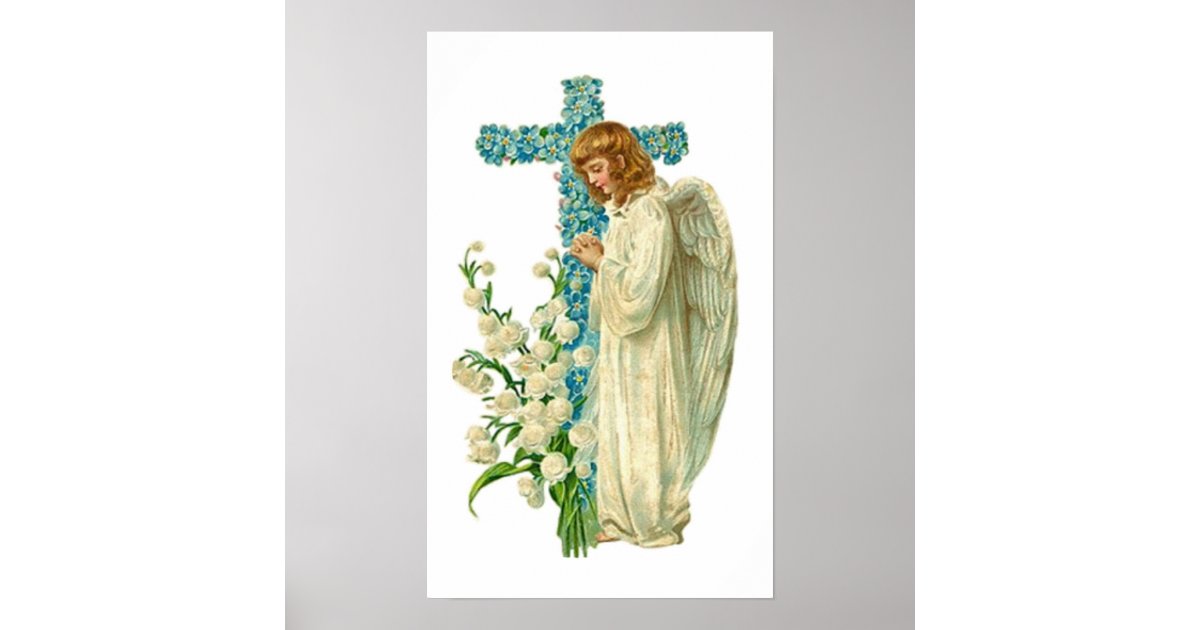 Blue Flowered Christian Cross Poster | Zazzle