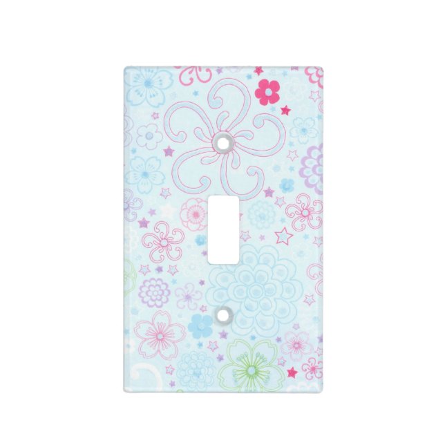 Blue Flowered Light Switch Cover (Front)