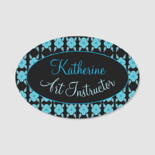 Blue Flowered Personalized Name Tag