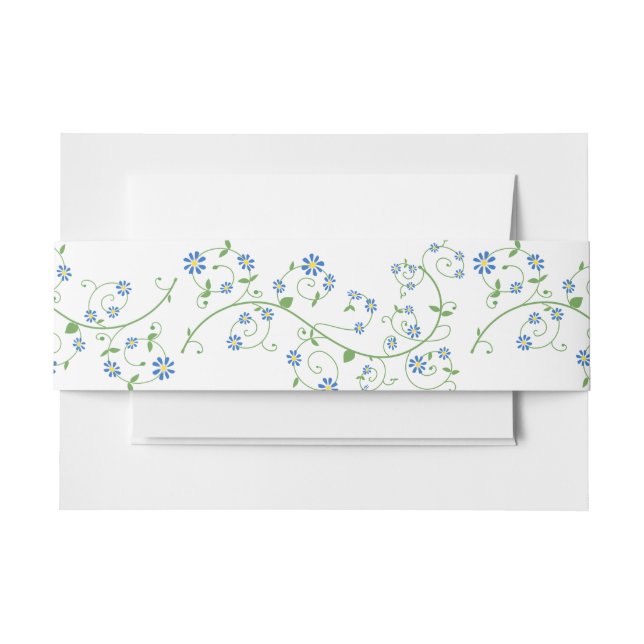 Blue Flowering Vine Invitation Belly Band (Front Example)