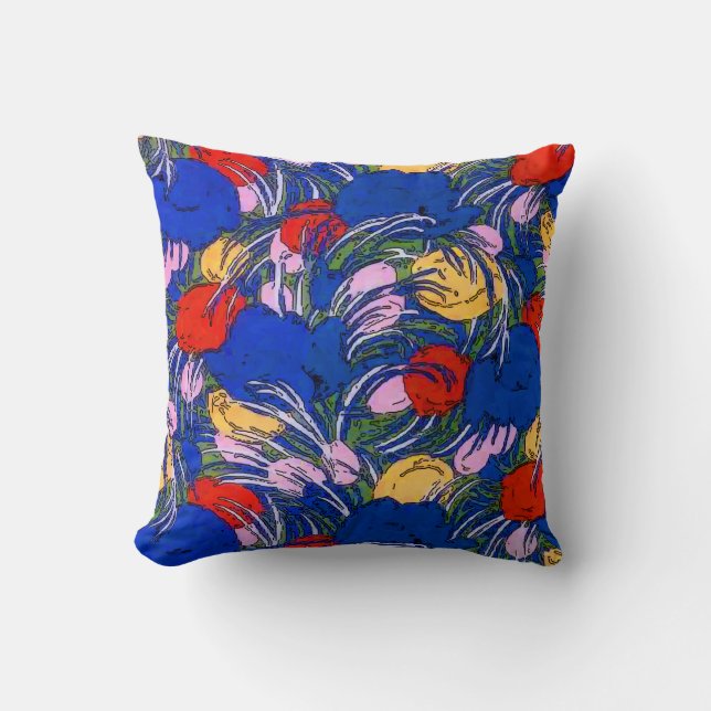 Blue Flowers Abstract Throw Pillow (Front)
