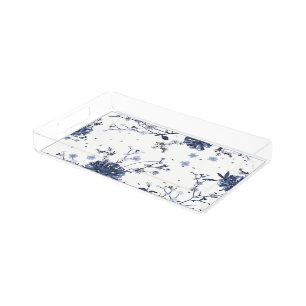 Blue flowers acrylic tray