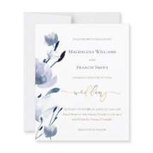 blue flowers affordable wedding invitation