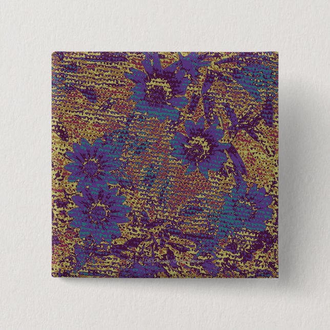 Blue flowers against leaf camouflage pattern button (Front)