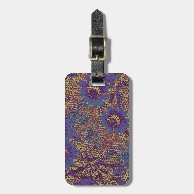 Blue flowers against leaf camouflage pattern luggage tag (Front Vertical)