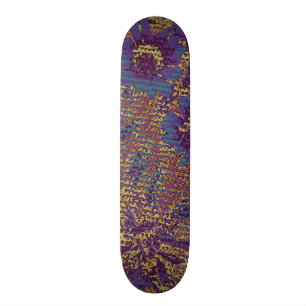Blue flowers against leaf camouflage pattern skateboard