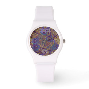 Blue flowers against leaf camouflage pattern watch