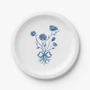 Blue Flowers And Bow Paper Plates