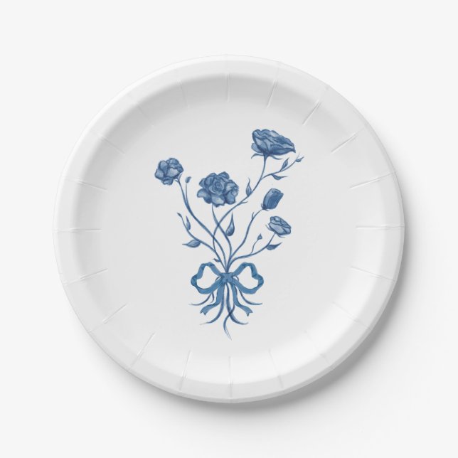 Blue Flowers And Bow Paper Plates (Front)