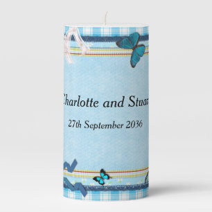 Blue Flowers and Butterflies Pillar Candle