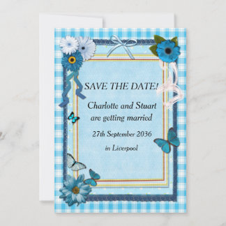 Blue Flowers and Butterflies Save The Date