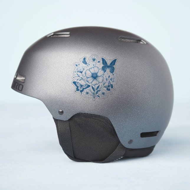 Blue flowers and butterflies sticker (Helmet Side)