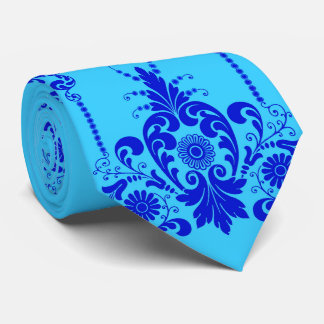 blue flowers and culicues print neck tie