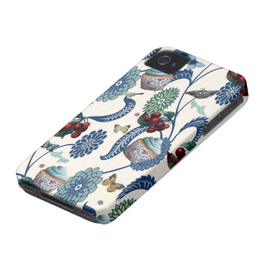 Blue Flowers and Cupcakes Case-Mate iPhone Case (Bottom)