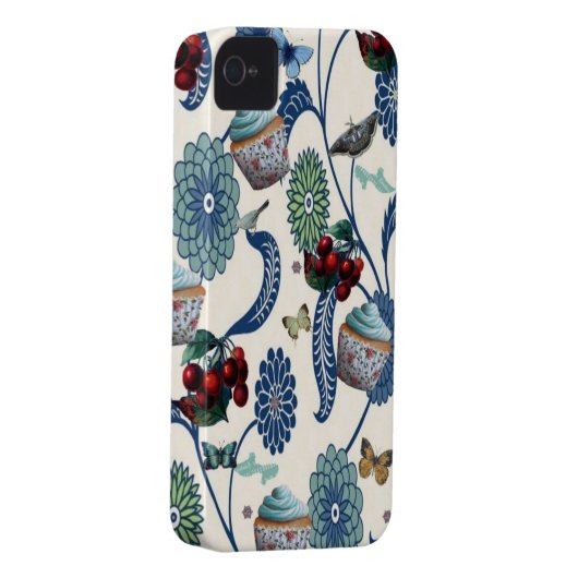 Blue Flowers and Cupcakes Case-Mate iPhone Case (Back/Right)