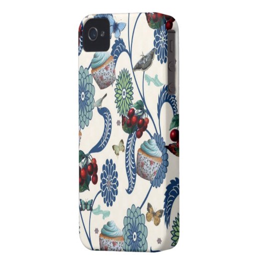 Blue Flowers and Cupcakes Case-Mate iPhone Case (Back Left)