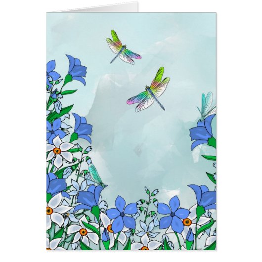 Blue flowers and dragonflies cards (Front)
