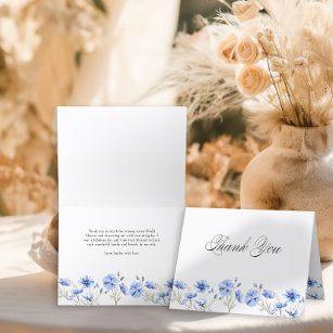 Blue Flowers and Elegant Calligraphy Thank You Card