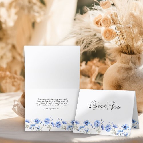 Blue Flowers and Elegant Calligraphy Thank You Card