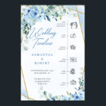 Blue flowers and eucalyptus gold wedding Timeline Poster<br><div class="desc">!!! Note: Mount on heavy card stock A romantic boho wedding theme with dusty blue flowers, eucalyptus greenery, and a gold glitter frame creates a dreamy and elegant ambiance for your special day. Incorporating these elements into your wedding ceremony timeline poster can set the tone for a whimsical and enchanting...</div>