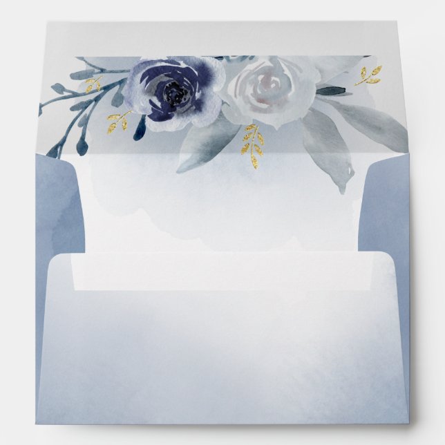 blue flowers and faux gold foil details envelope (Back (Bottom))
