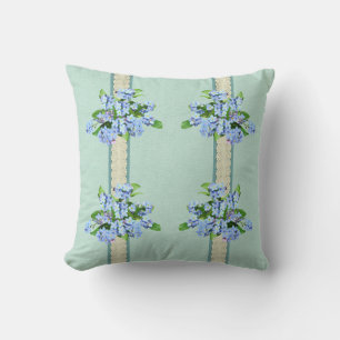 Blue Flowers and Lace Reversible Country Throw Pillow
