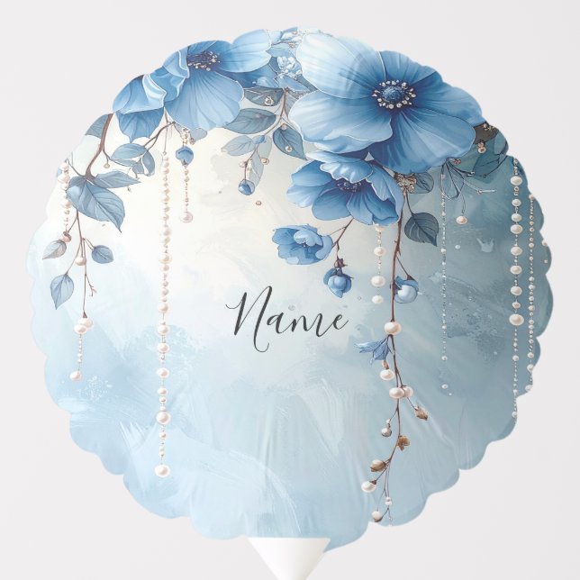 Blue Flowers and Pearls Balloon (Front)