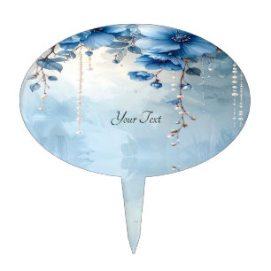 Blue Flowers and Pearls Cake Topper