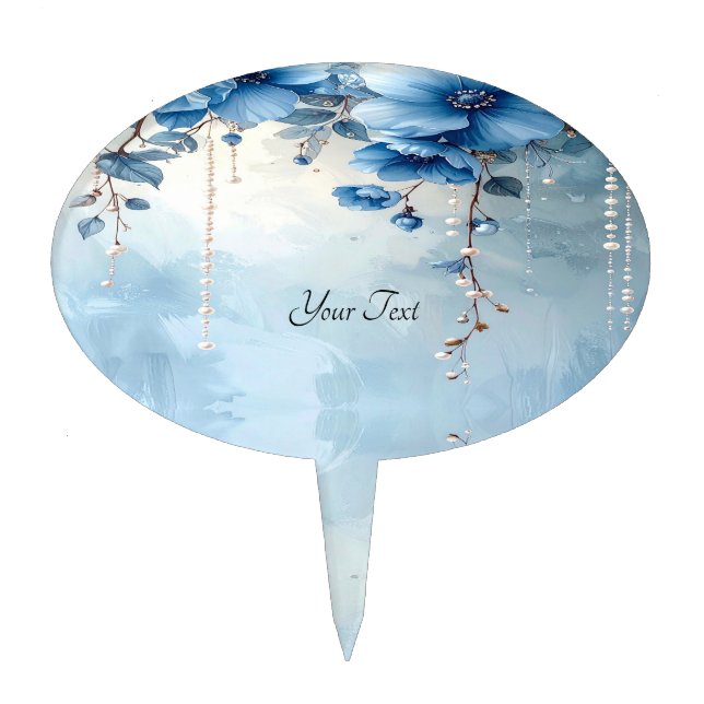 Blue Flowers and Pearls Cake Topper (Front)