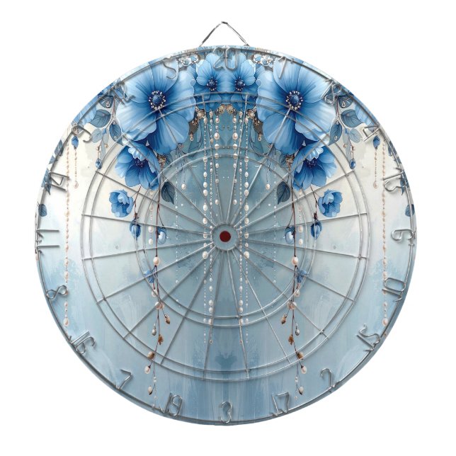 Blue Flowers and Pearls Dartboard (Front)
