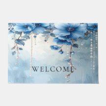 Blue Flowers and Pearls Doormat