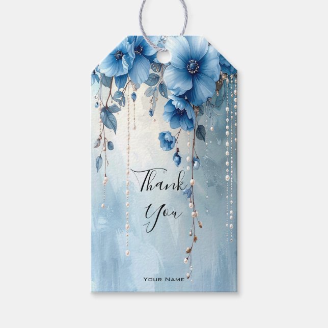 Blue Flowers and Pearls Gift Tag (Front)