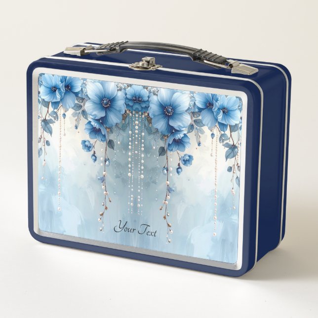 Blue Flowers and Pearls Lunch box (Front)