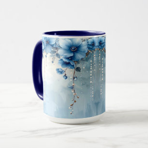 Blue Flowers and Pearls Mug