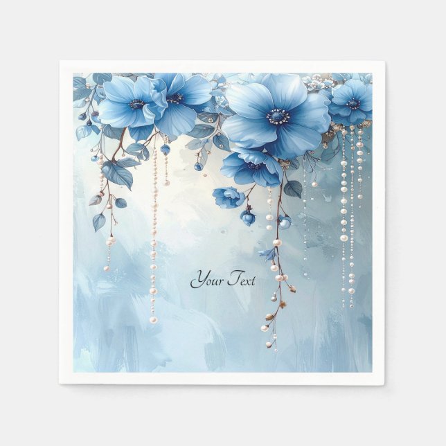 Blue Flowers and Pearls Napkins (Front)