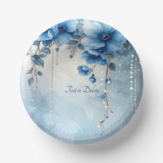 Blue Flowers and Pearls Paper Bowls
