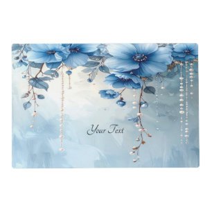 Blue Flowers and Pearls Paper Placemat